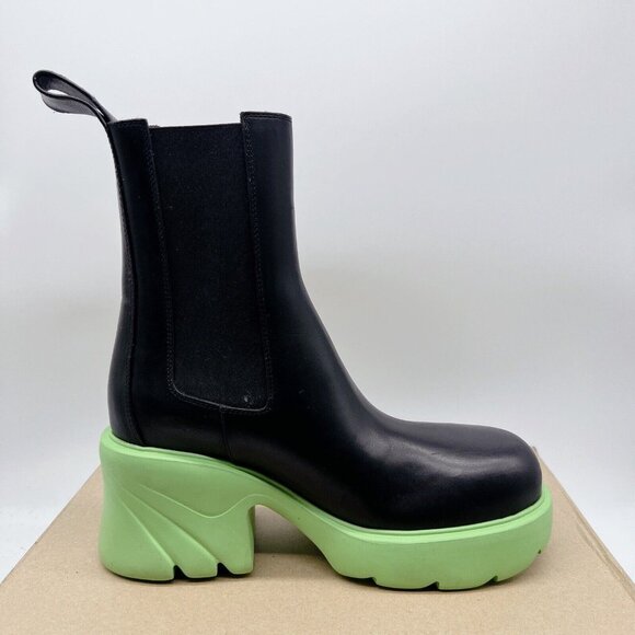 BOTTEGA VENETA Flash Chelsea Boots Platform Black Green Leather US 7.5 EU 37.5 - Picture 9 of 14